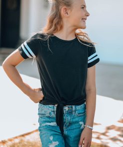 Girls Striped Tie Front T-Shirt